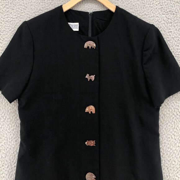 Vintage Jessica Howard Dress Women 8 Black Linen Blend Knee Jacket Animal Button - Picture 2 of 9